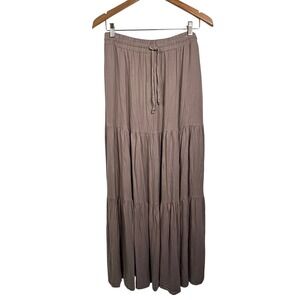 HAEOF Womens Tiered Maxi Skirt Mauve Brown Rayon Elastic Drawstring Waist Large